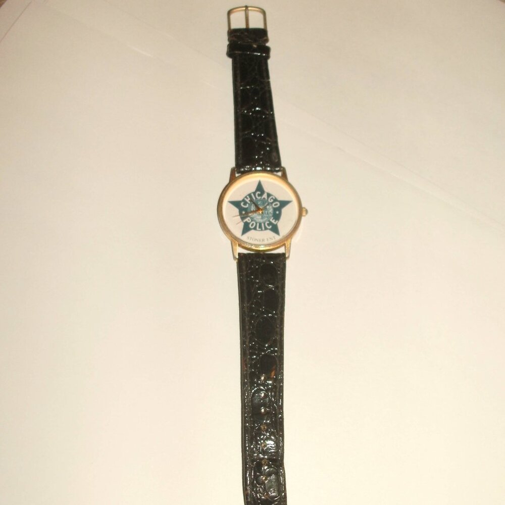 Custom Made Unique CPD Chicago Police Officer Wrist Watch Black Leather Strap
